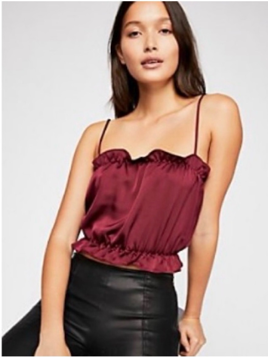 Free People Satin Ruffle Cami Tank Top In Burgundy